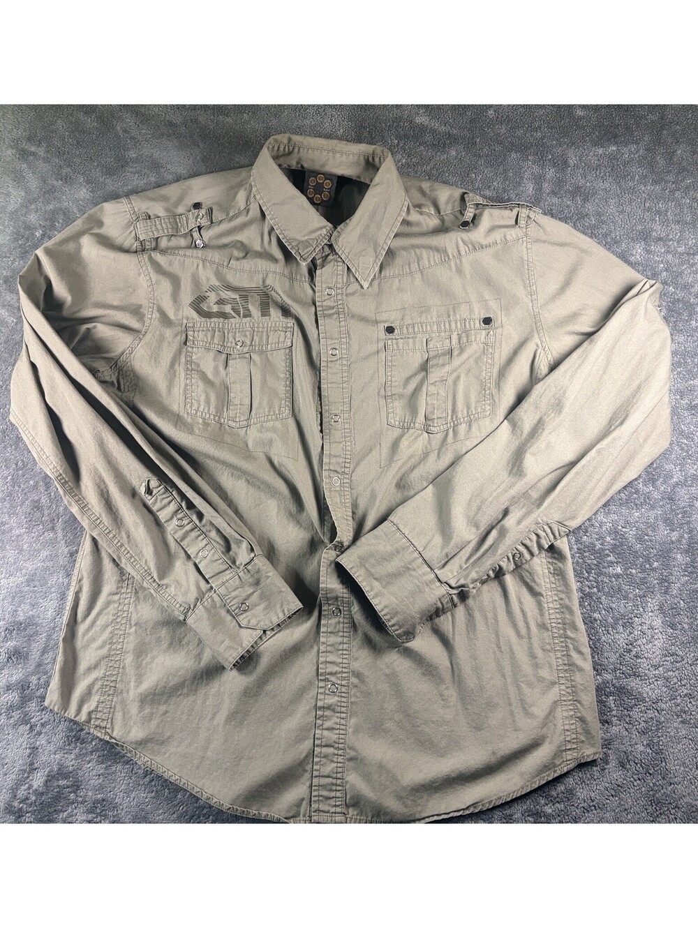 Blac Label Mens Gun Metal Snap Button  SZ XL Dress Shirt Long Sleeve